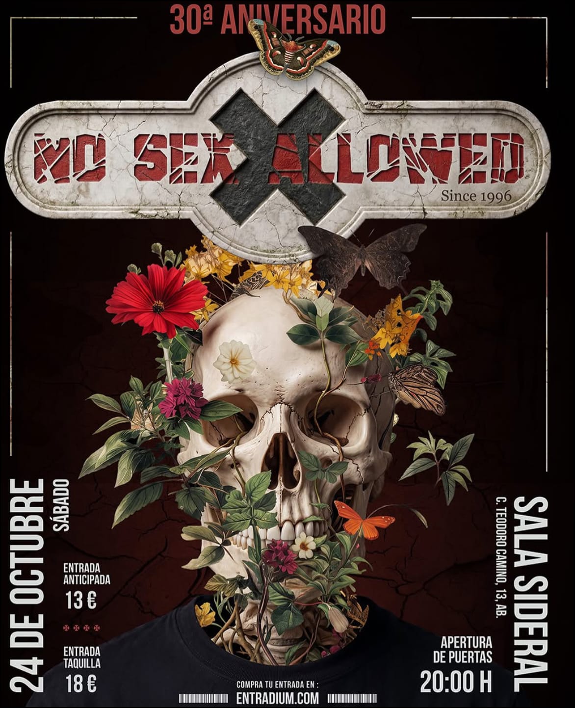 Cartel de No Sex Allowed 30 Aniversario en la Sala Sideral de Albacete, 24 de octubre de 2026