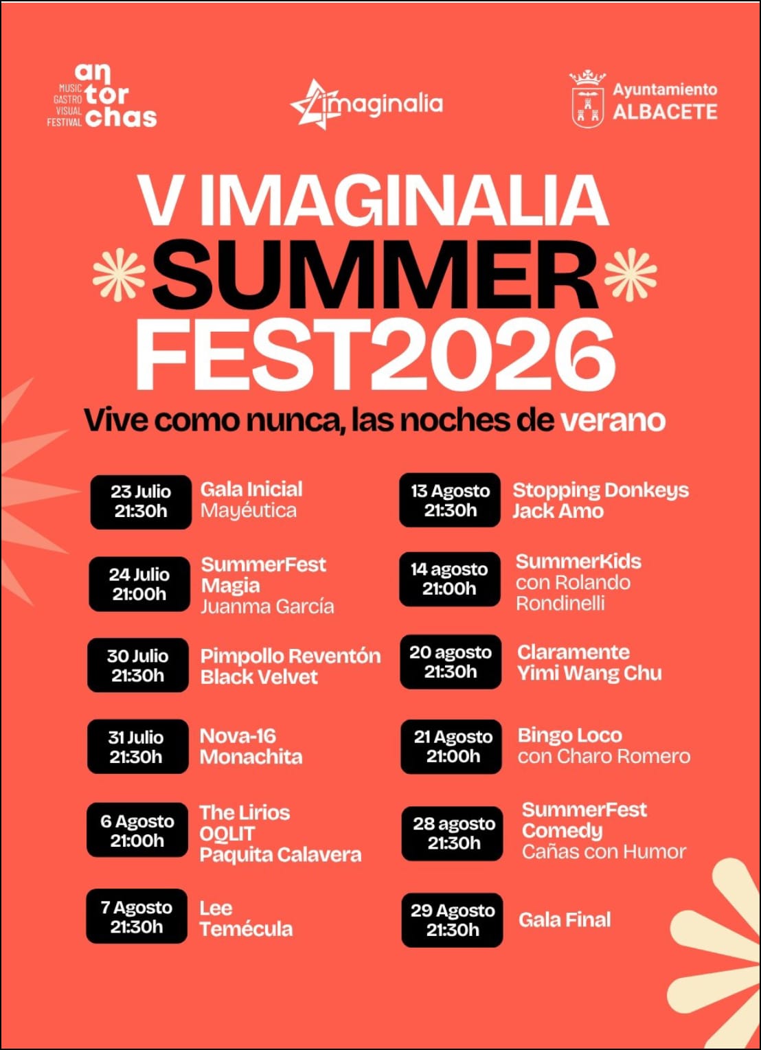 Cartel del V Imaginalia SummerFest 2026 en el Centro Comercial Imaginalia de Albacete, con la programación de julio y agosto